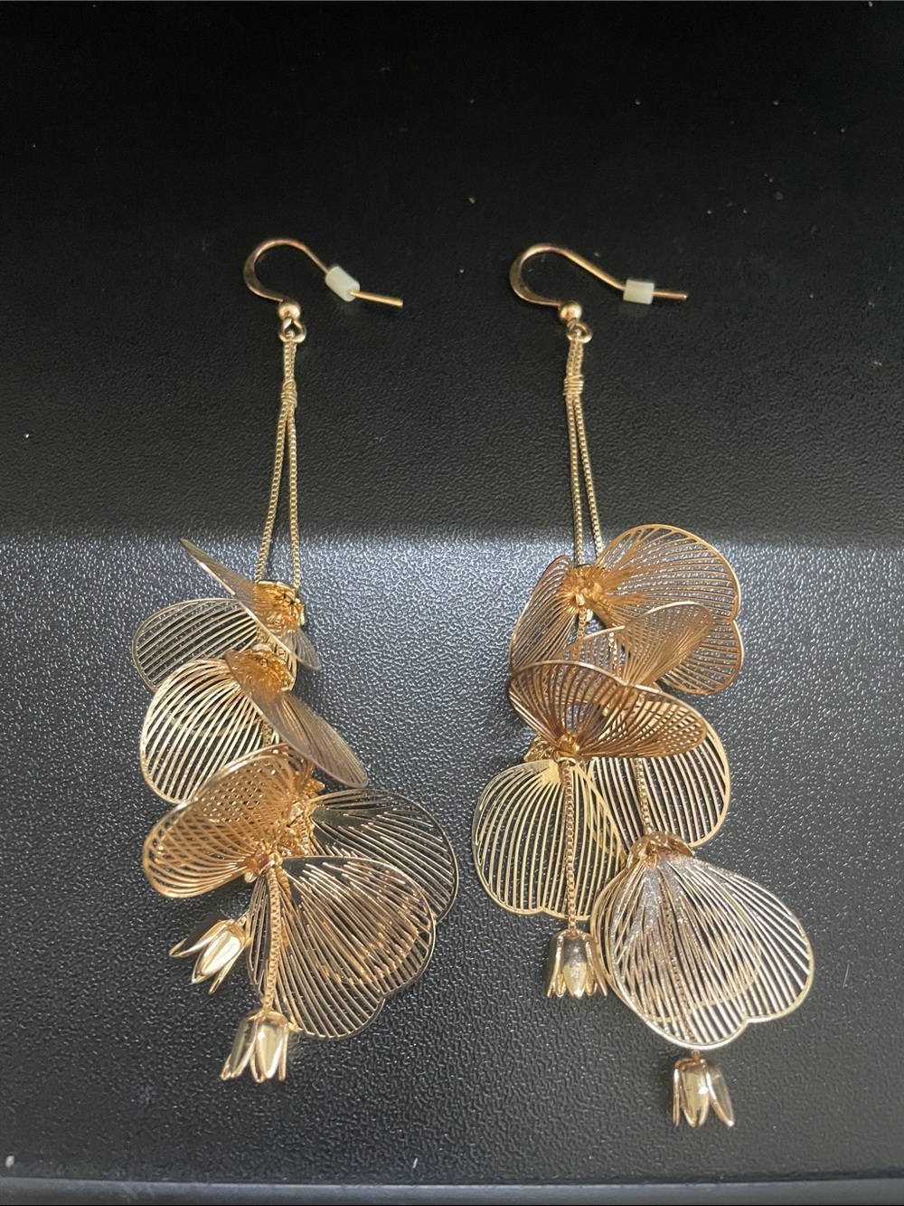 Gold Floral Drop Earrings - Elegant Women's Jewelry